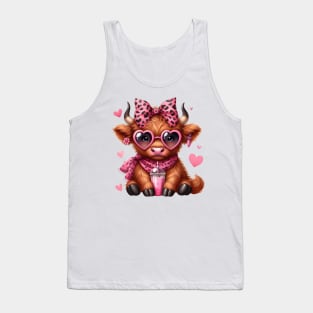 Valentine Highland Cow Drinking Ice Cream Tank Top